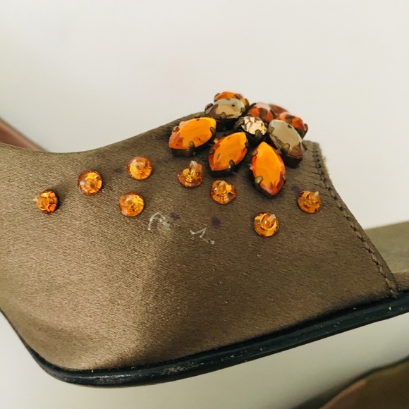 Prada Brown Scallop Satin Earth-Tone Stone Heels - Picture 8 of 8